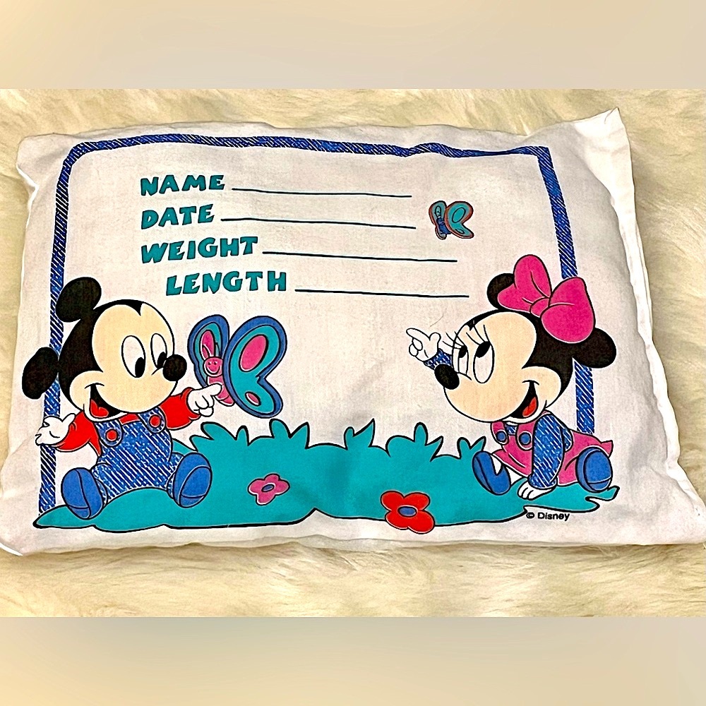 Disney Baby Pillow Mickey Minnie Mouse Vintage Infant Toddler Kids Travel Crib